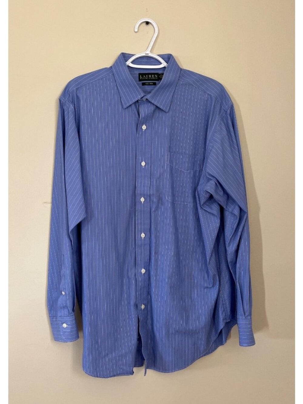Lauren Ralph Lauren Mens 17.5-34/35 Blue Striped Long Sleeve Button Down Shirt
